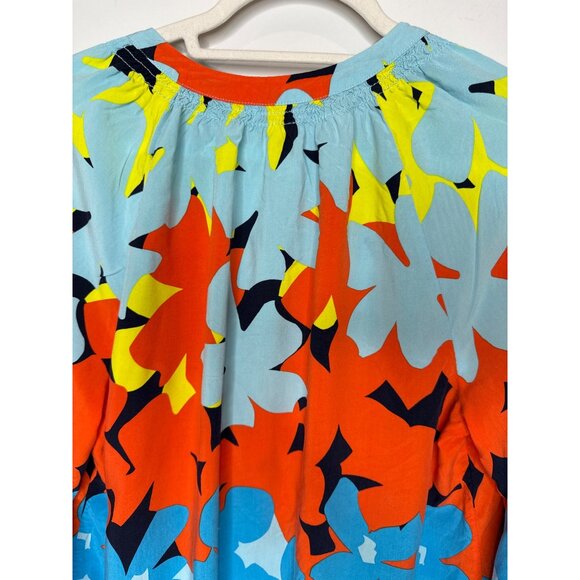 Crown and Ivy Top Womens Peasant 3/4 Sleeve Blue Orange Printed Plus Size 1X - Picture 9 of 12